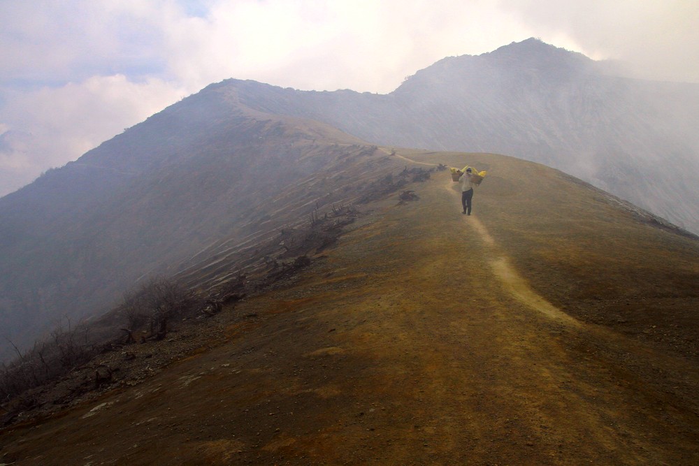 along the crater ridge